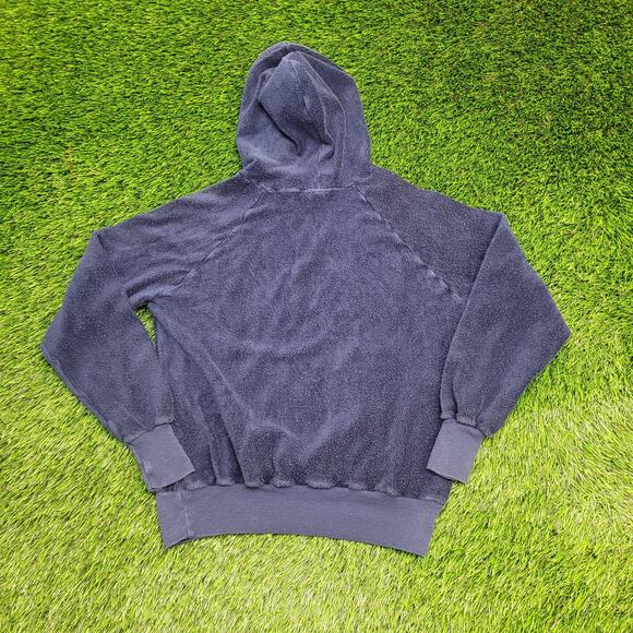 Vintage 90s MOD Velour Hooded Sweater Womens Medium 18x20 Blue - Picture 2 of 10